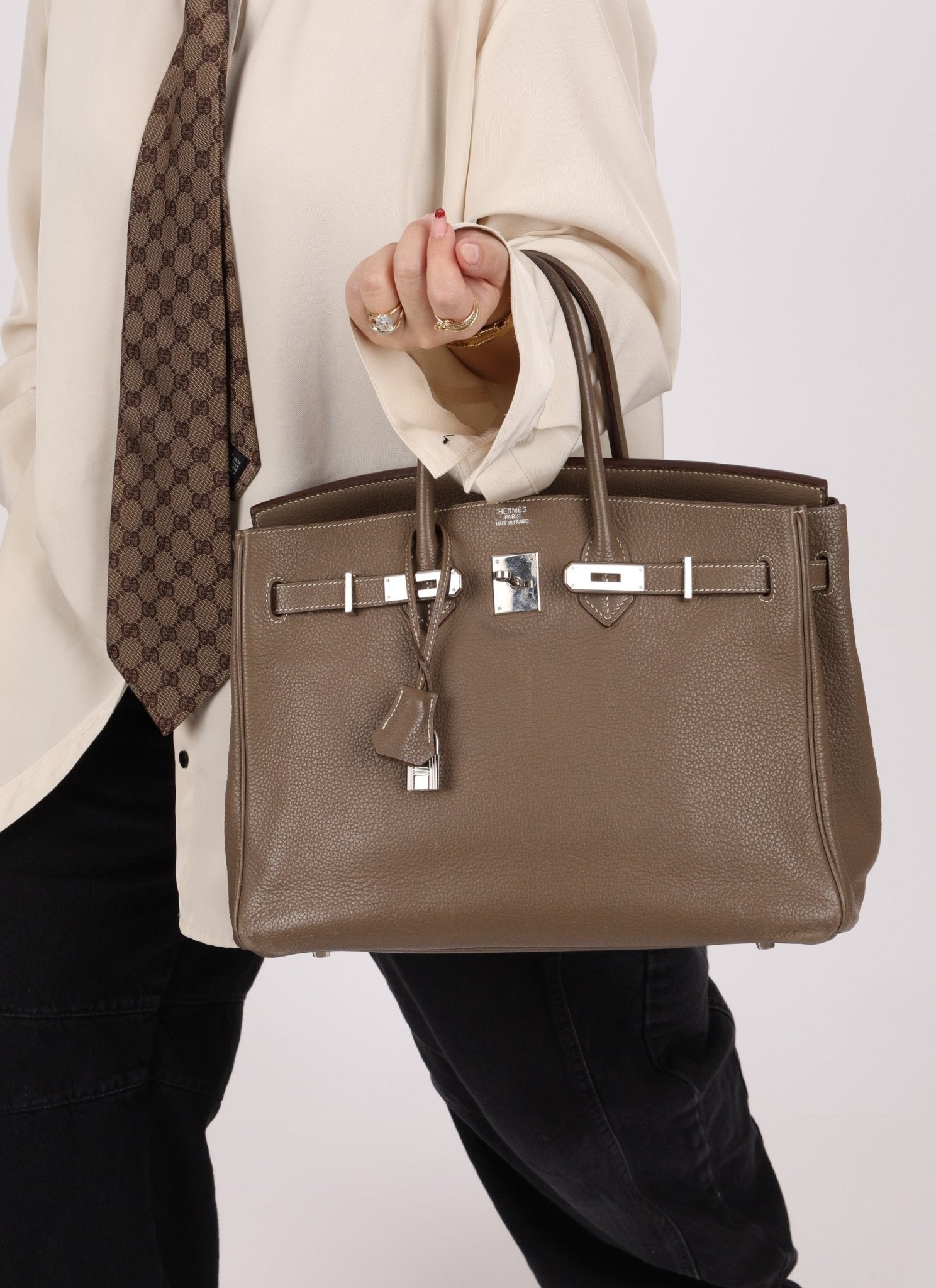 Hermès 2008 Etoupe Clemence Retourne Birkin 35 - FashioNica