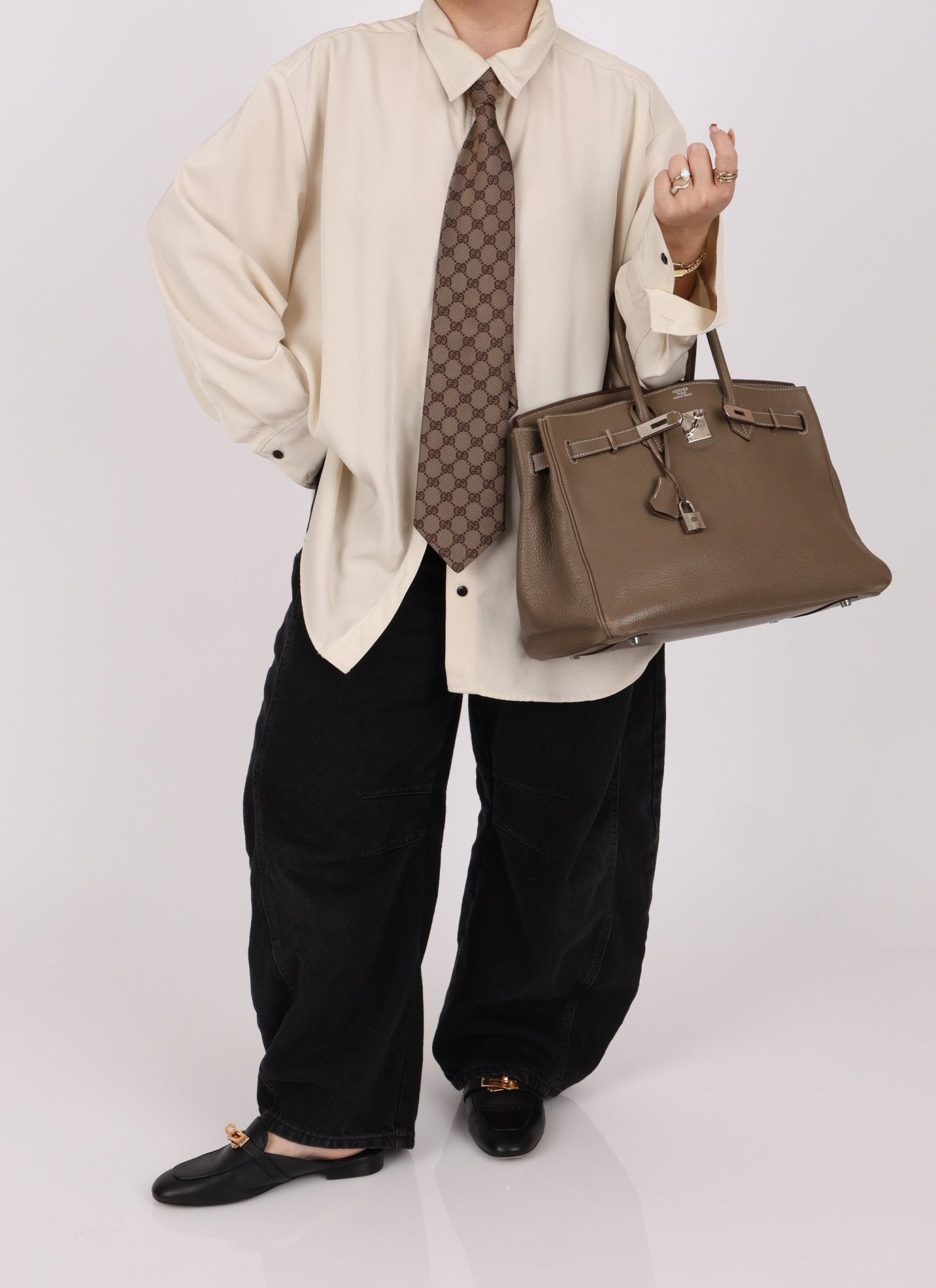 Hermès 2008 Etoupe Clemence Retourne Birkin 35 - FashioNica