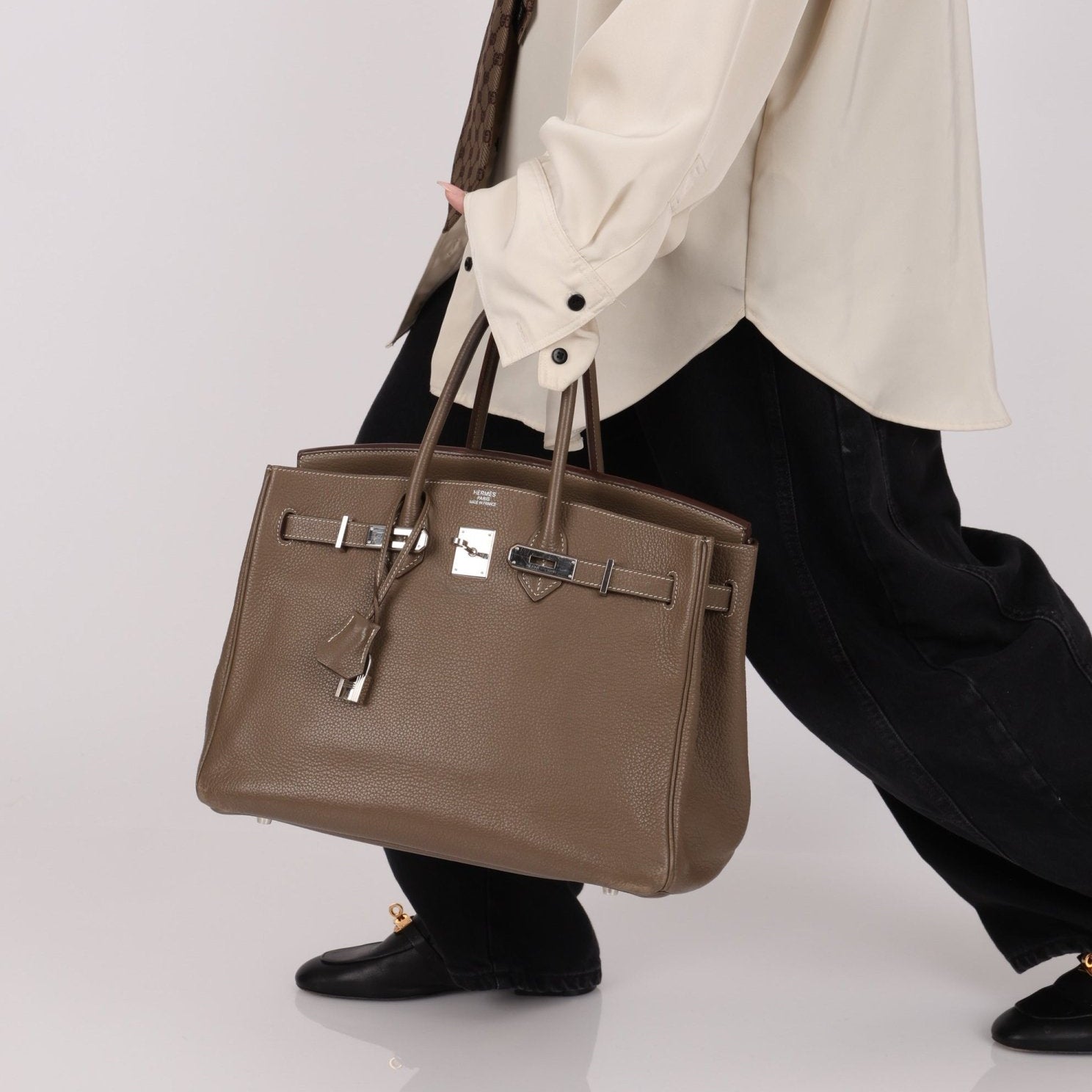 Hermès 2008 Etoupe Clemence Retourne Birkin 35 - FashioNica