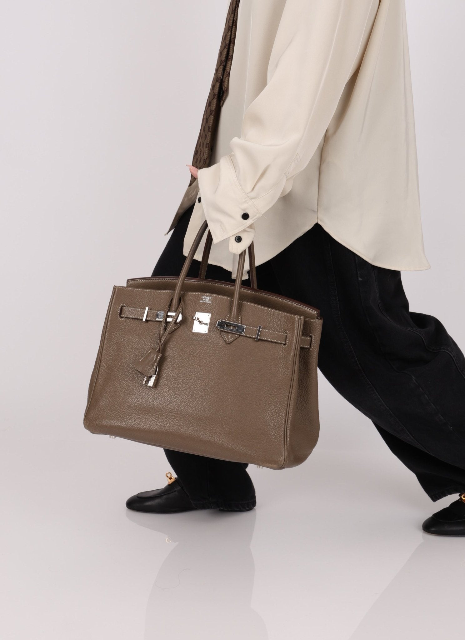 Hermès 2008 Etoupe Clemence Retourne Birkin 35 - FashioNica