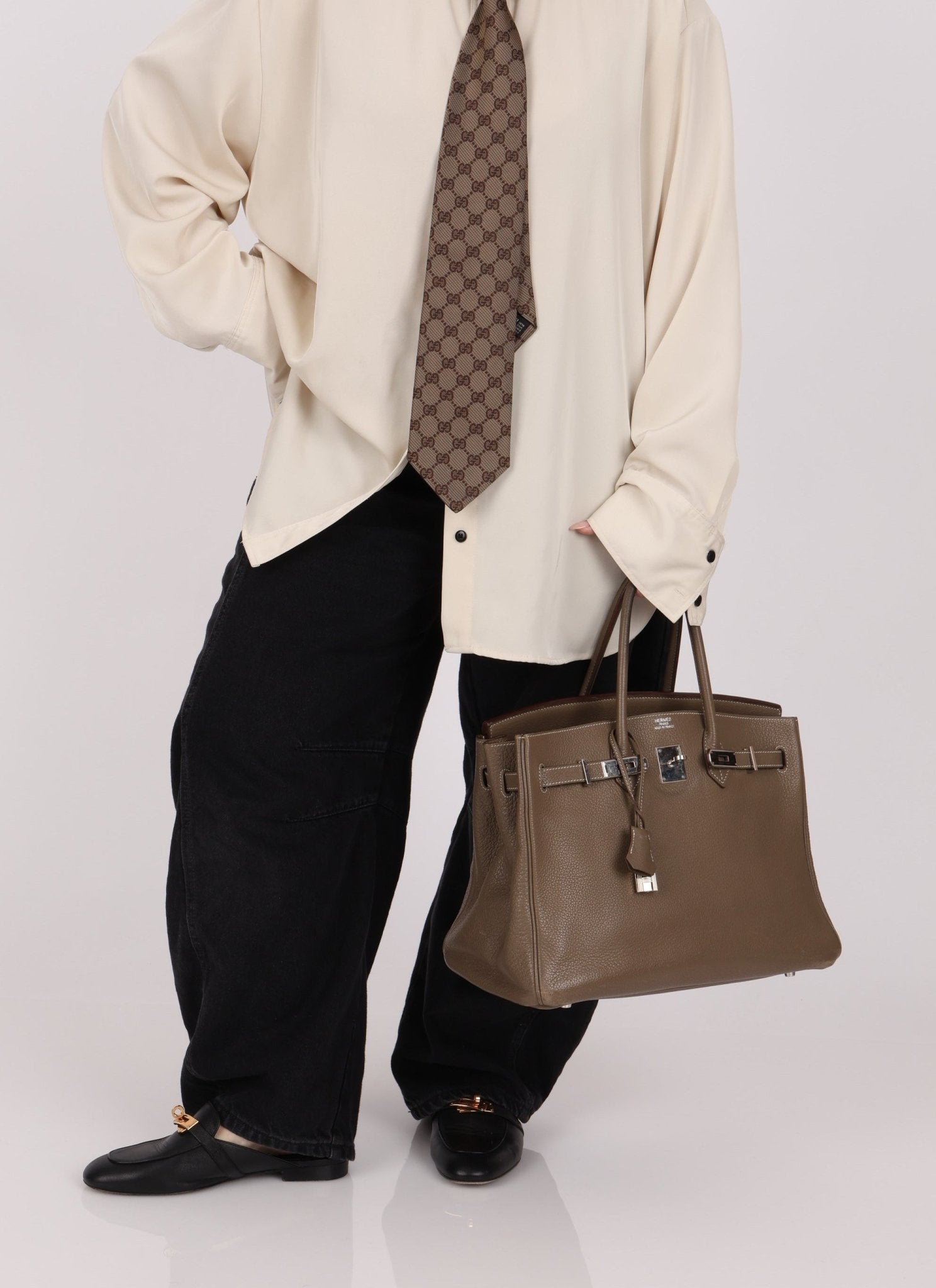 Hermès 2008 Etoupe Clemence Retourne Birkin 35 - FashioNica