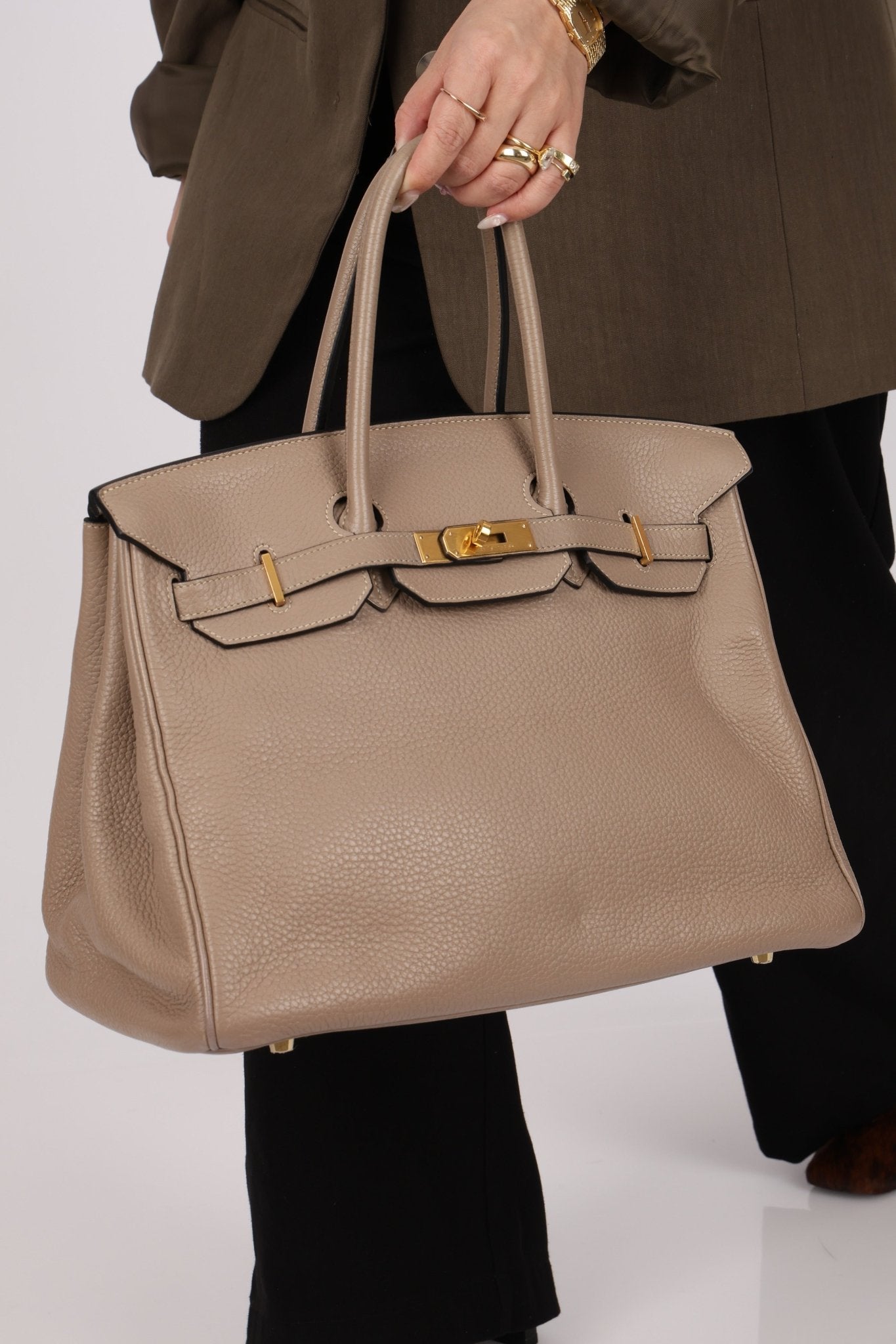 Hermès 2010 Gris Tourterelle Clemence Birkin 35 Retourne GHW - FashioNica