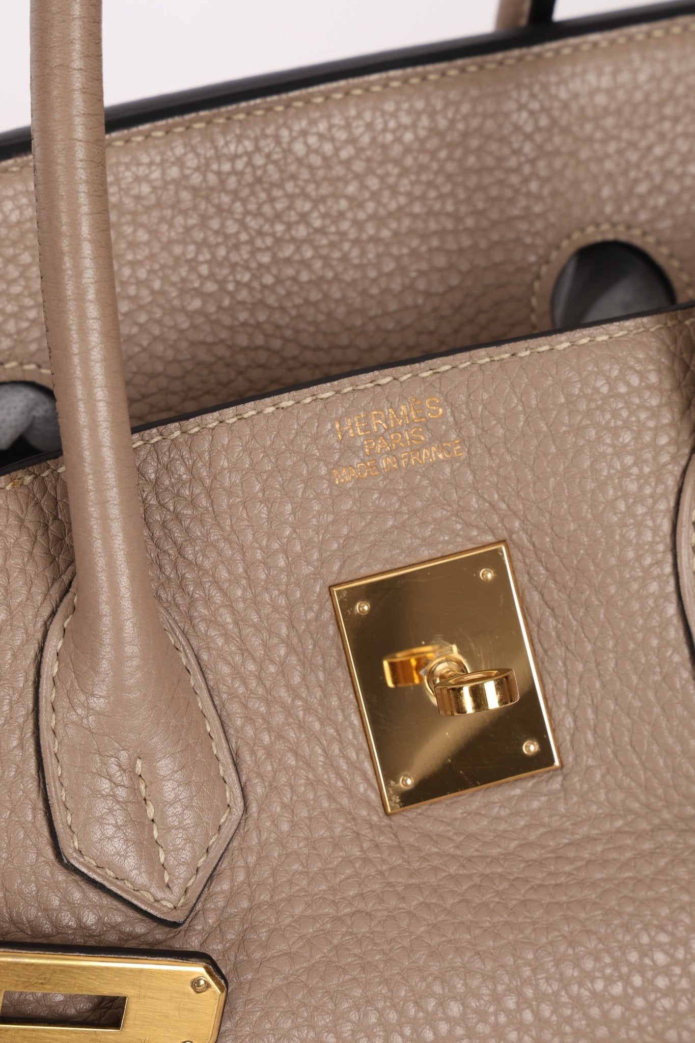 Hermès 2010 Gris Tourterelle Clemence Birkin 35 Retourne GHW - FashioNica