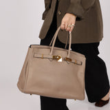 Hermès 2010 Gris Tourterelle Clemence Birkin 35 Retourne GHW - FashioNica