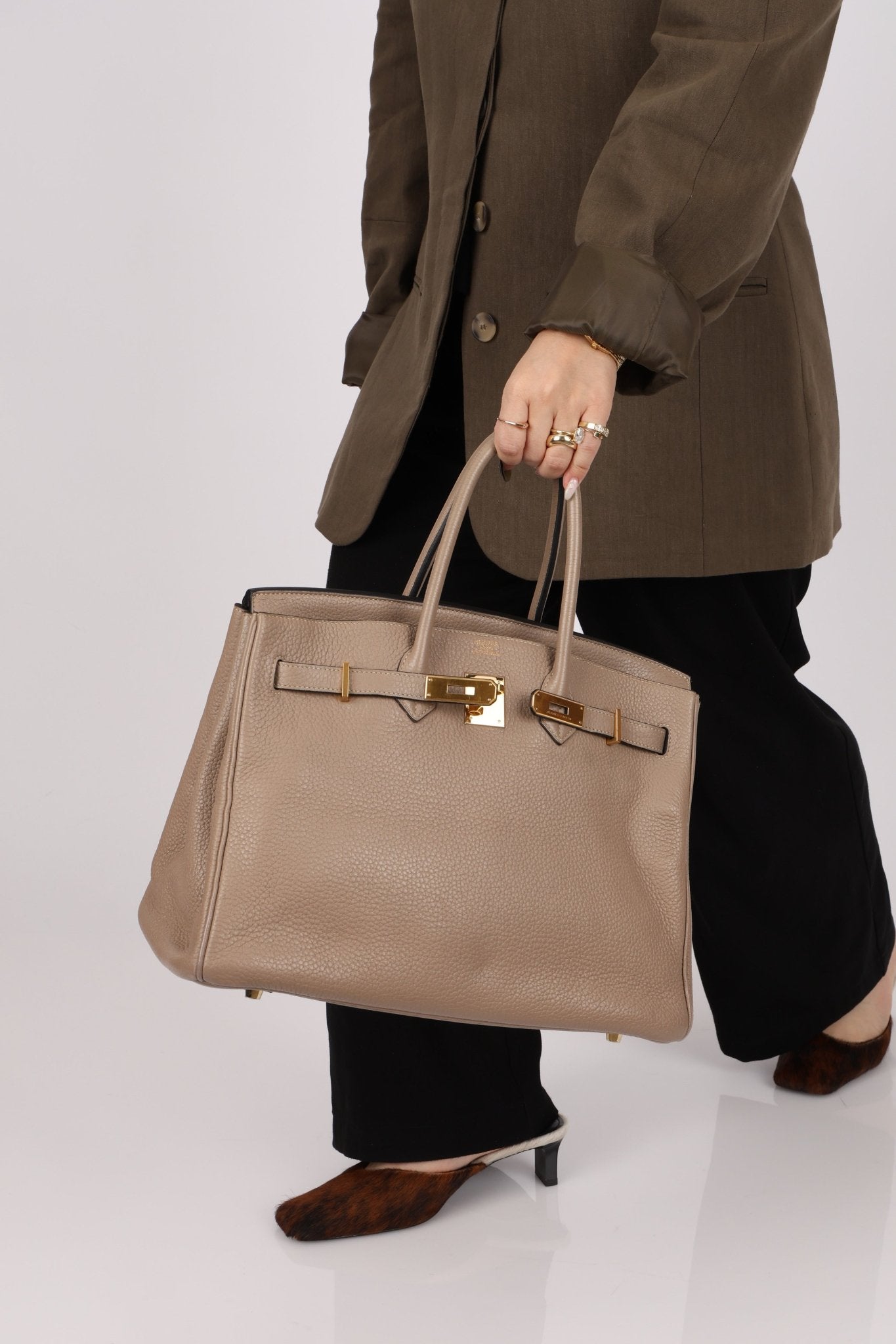 Hermès 2010 Gris Tourterelle Clemence Birkin 35 Retourne GHW - FashioNica