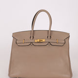 Hermès 2010 Gris Tourterelle Clemence Birkin 35 Retourne GHW - FashioNica