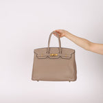 Hermès 2010 Gris Tourterelle Clemence Birkin 35 Retourne GHW - FashioNica