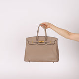 Hermès 2010 Gris Tourterelle Clemence Birkin 35 Retourne GHW - FashioNica