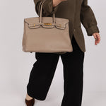 Hermès 2010 Gris Tourterelle Clemence Birkin 35 Retourne GHW - FashioNica