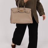 Hermès 2010 Gris Tourterelle Clemence Birkin 35 Retourne GHW - FashioNica