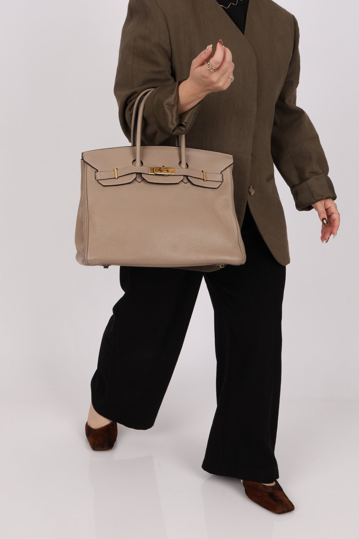 Hermès 2010 Gris Tourterelle Clemence Birkin 35 Retourne GHW - FashioNica