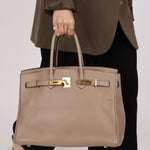 Hermès 2010 Gris Tourterelle Clemence Birkin 35 Retourne GHW - FashioNica