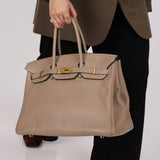 Hermès 2010 Gris Tourterelle Clemence Birkin 35 Retourne GHW - FashioNica