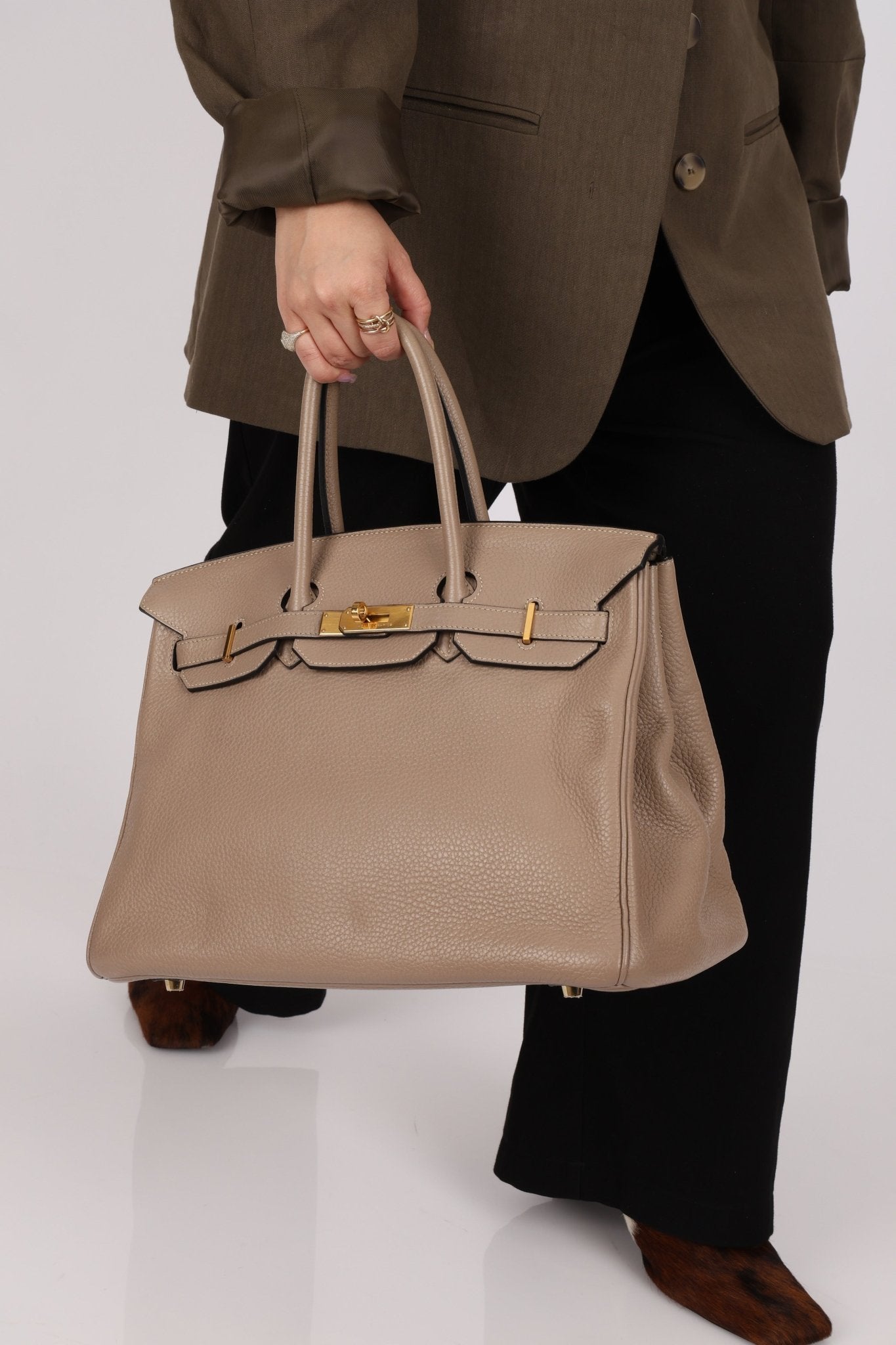 Hermès 2010 Gris Tourterelle Clemence Birkin 35 Retourne GHW - FashioNica