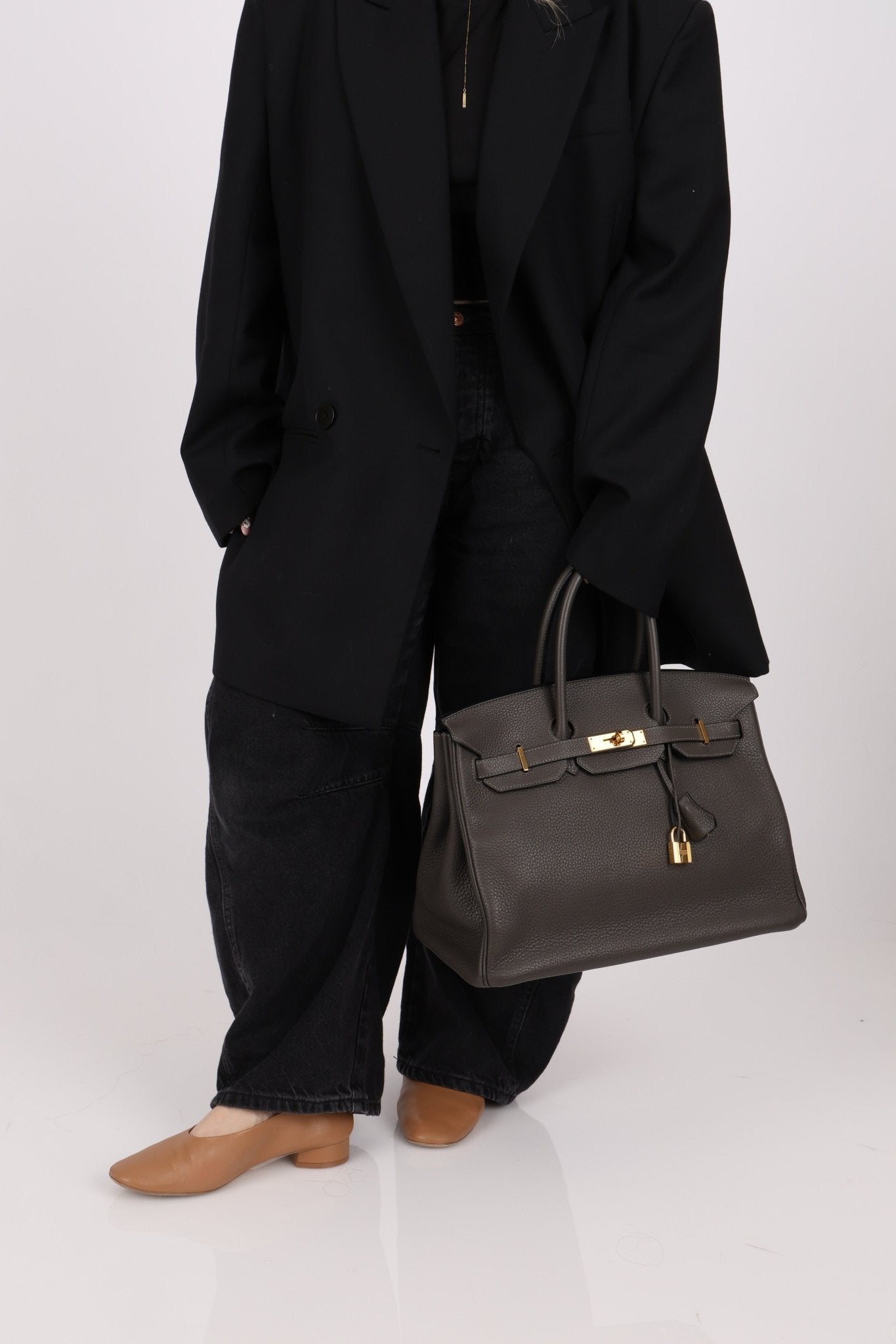 Hermès 2011 Gris Etain Clemence Retourne Birkin 35 GHW - FashioNica