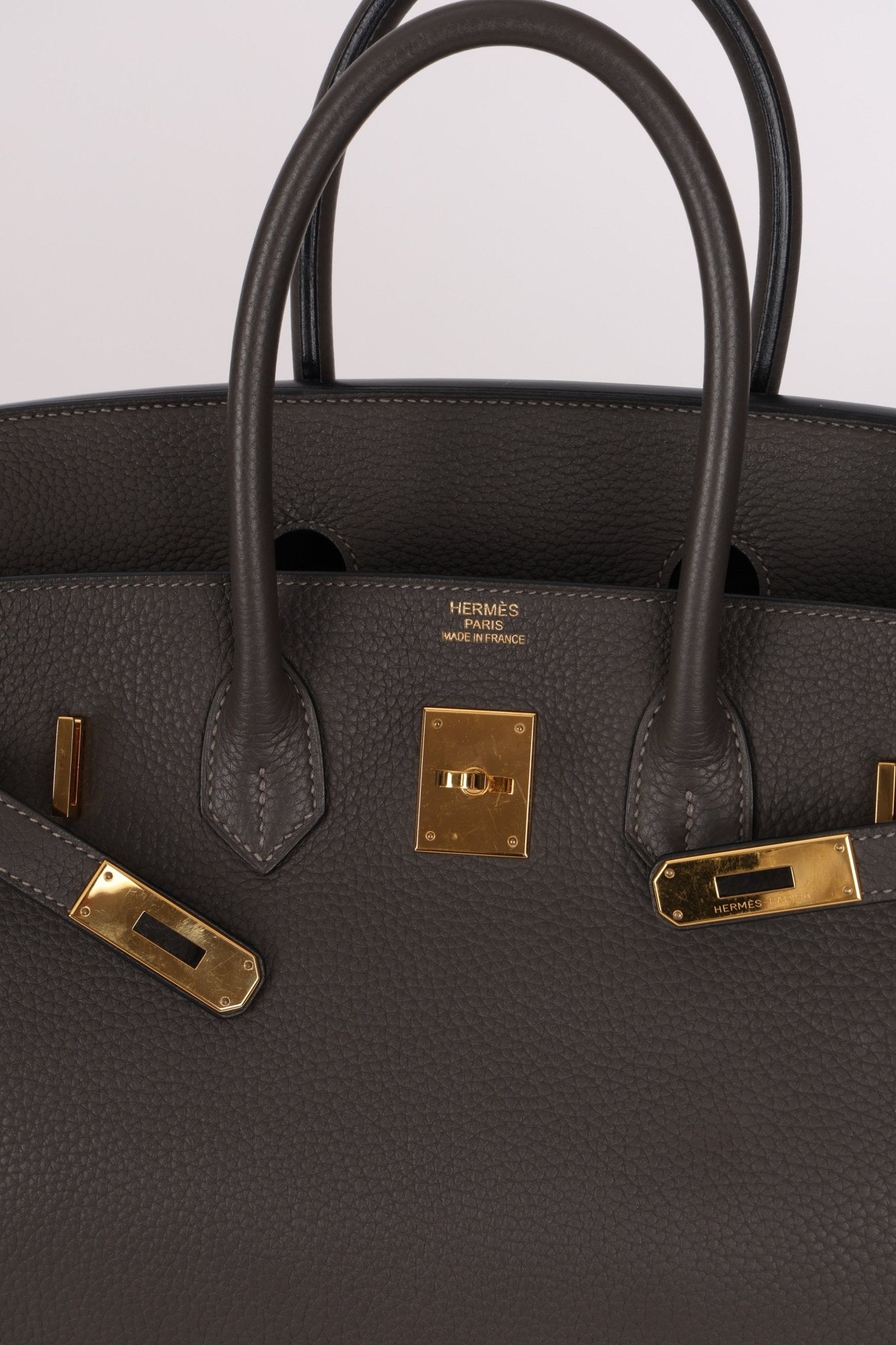 Hermès 2011 Gris Etain Clemence Retourne Birkin 35 GHW - FashioNica