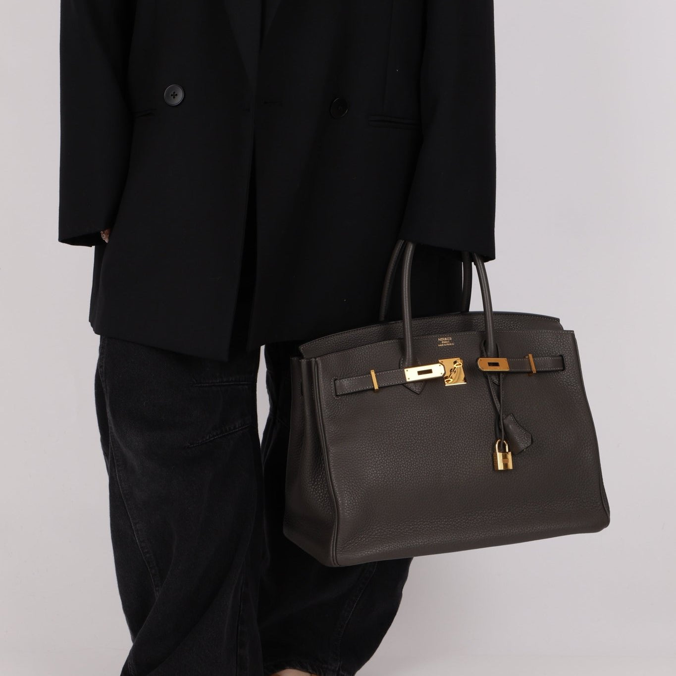 Hermès 2011 Gris Etain Clemence Retourne Birkin 35 GHW - FashioNica
