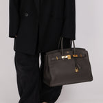 Hermès 2011 Gris Etain Clemence Retourne Birkin 35 GHW - FashioNica