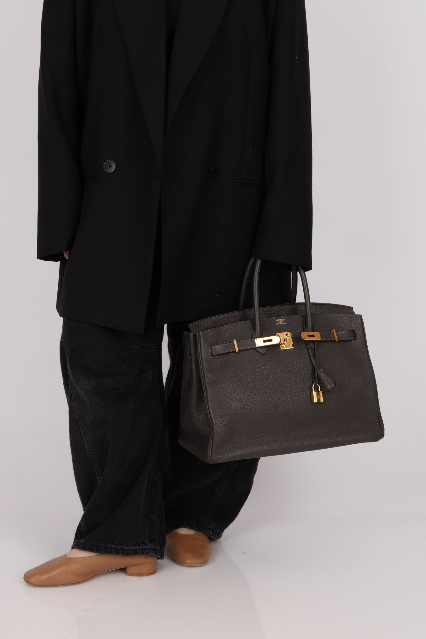 Hermès 2011 Gris Etain Clemence Retourne Birkin 35 GHW - FashioNica