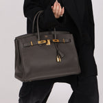 Hermès 2011 Gris Etain Clemence Retourne Birkin 35 GHW - FashioNica
