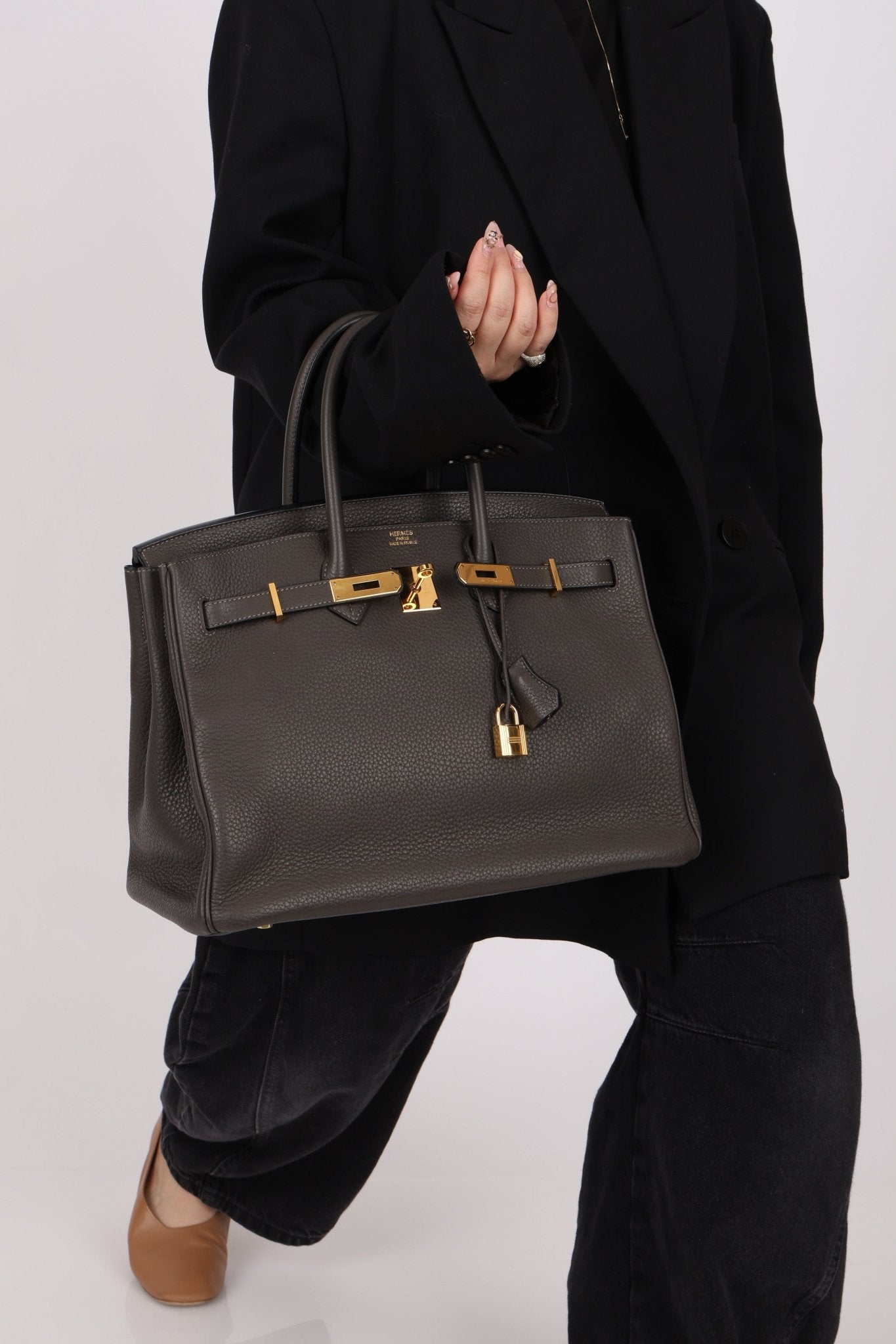 Hermès 2011 Gris Etain Clemence Retourne Birkin 35 GHW - FashioNica