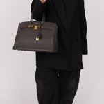 Hermès 2011 Gris Etain Clemence Retourne Birkin 35 GHW - FashioNica