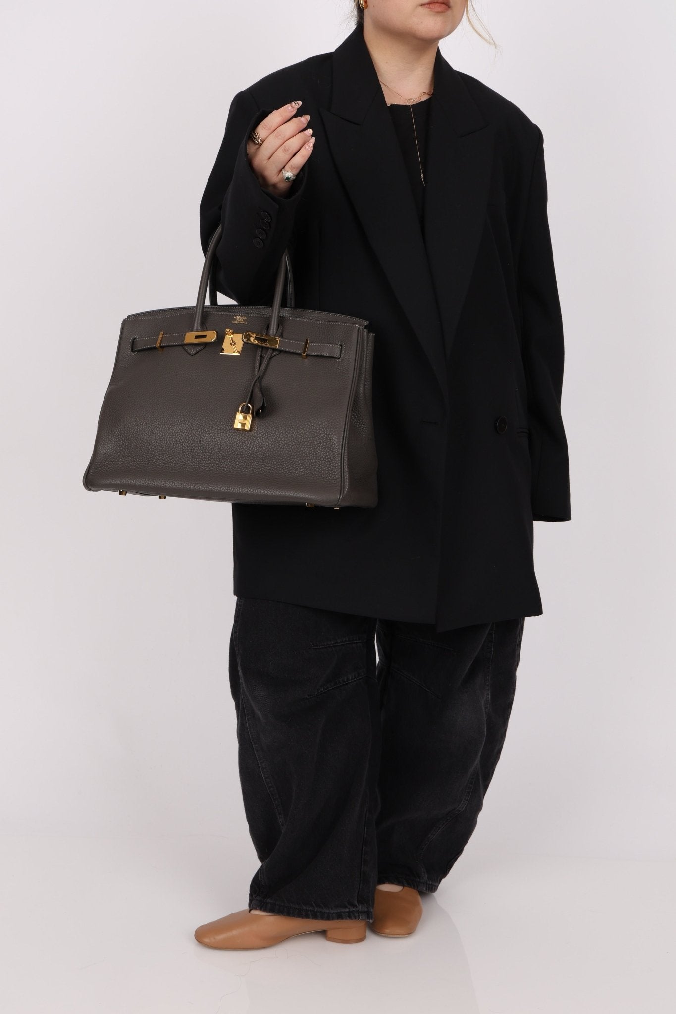 Hermès 2011 Gris Etain Clemence Retourne Birkin 35 GHW - FashioNica