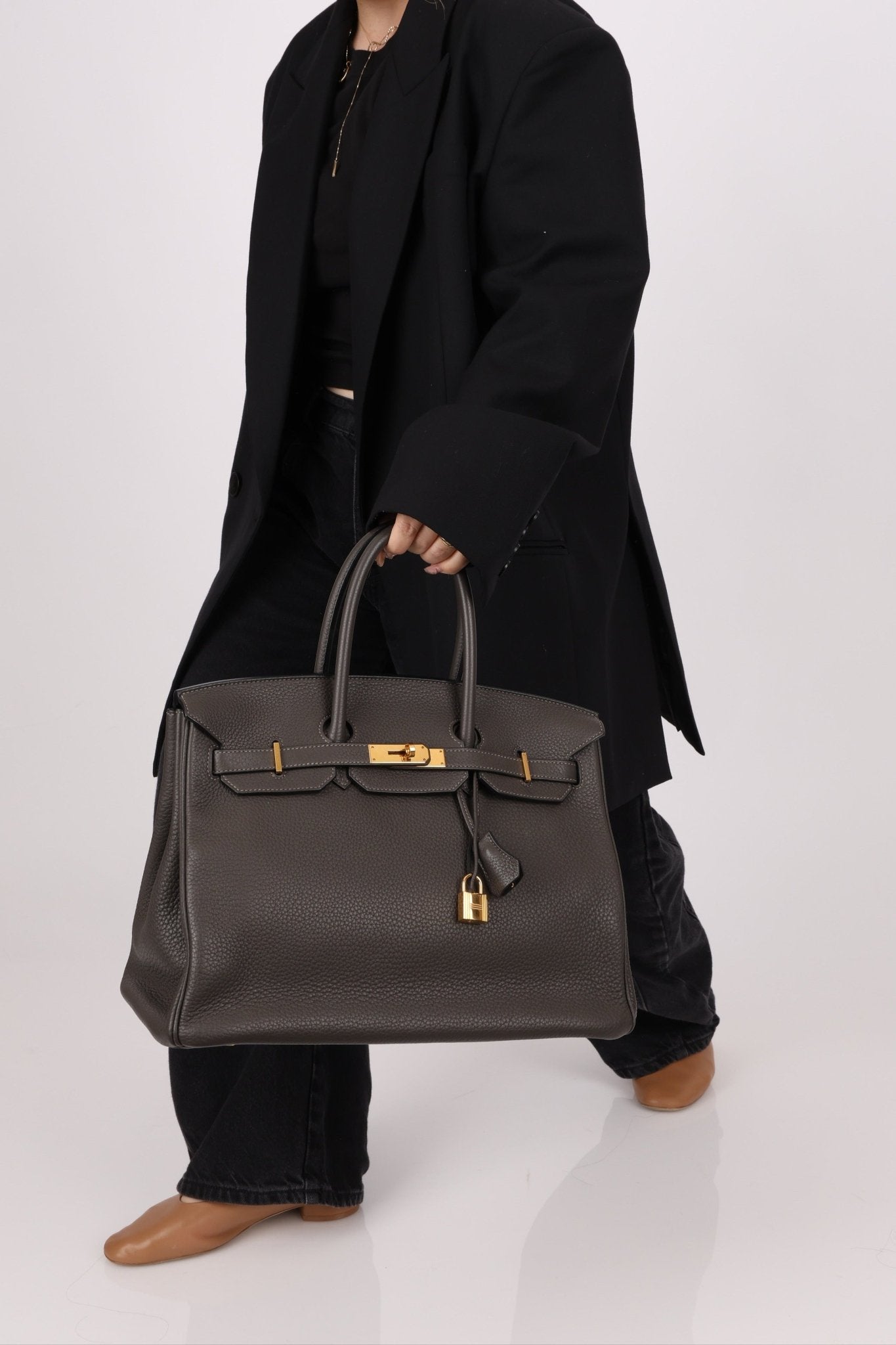 Hermès 2011 Gris Etain Clemence Retourne Birkin 35 GHW - FashioNica