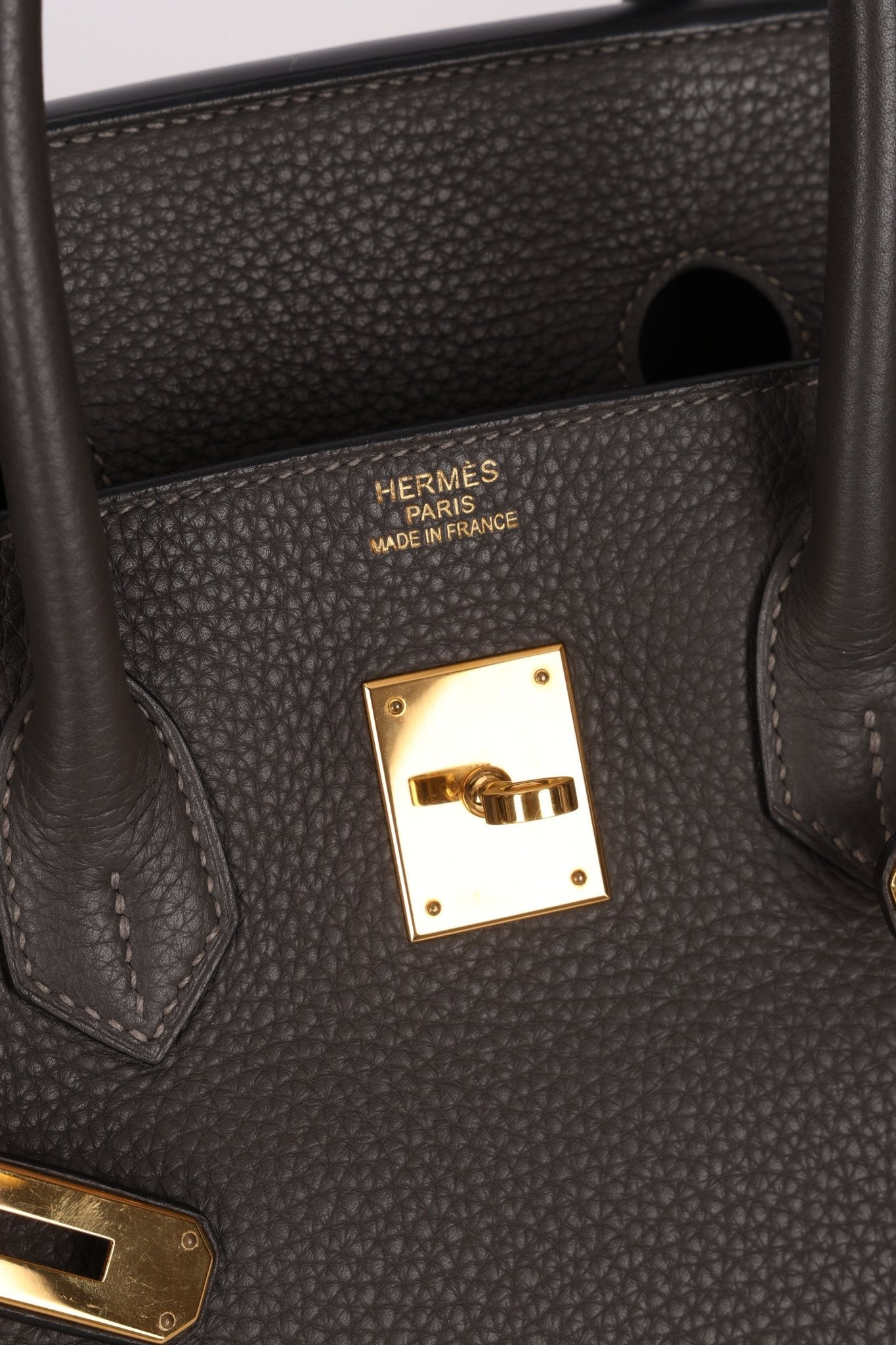 Hermès 2011 Gris Etain Clemence Retourne Birkin 35 GHW - FashioNica