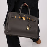 Hermès 2011 Gris Etain Clemence Retourne Birkin 35 GHW - FashioNica