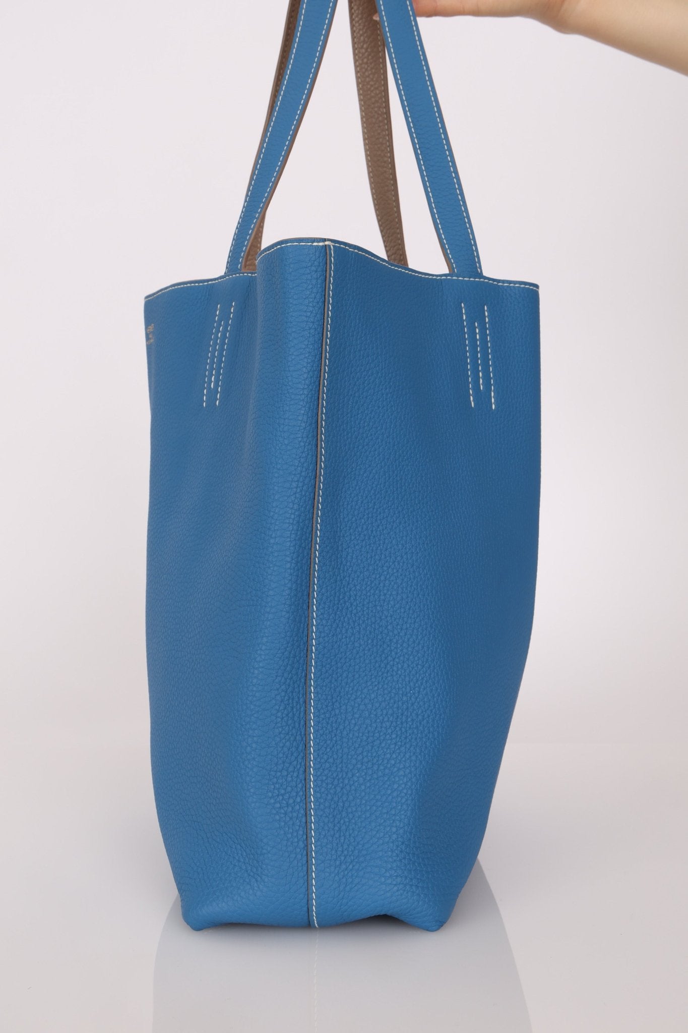 Hermès 2011 Mykonos Blue Gris Tourterelle Taurillon Clemence Double Sens 36 Reversible Tote - FashioNica