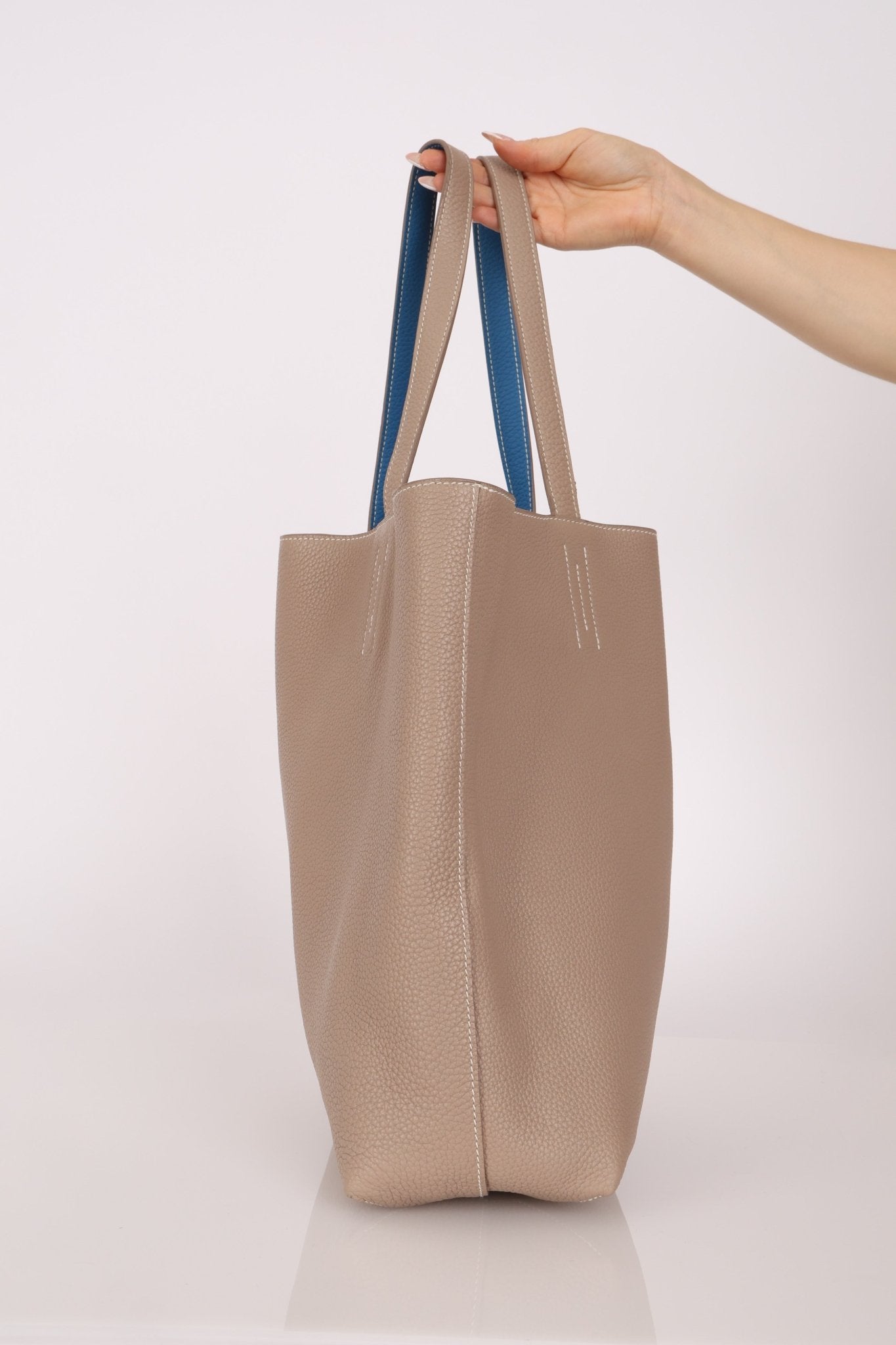 Hermès 2011 Mykonos Blue Gris Tourterelle Taurillon Clemence Double Sens 36 Reversible Tote - FashioNica