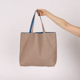 Hermès 2011 Mykonos Blue Gris Tourterelle Taurillon Clemence Double Sens 36 Reversible Tote - FashioNica
