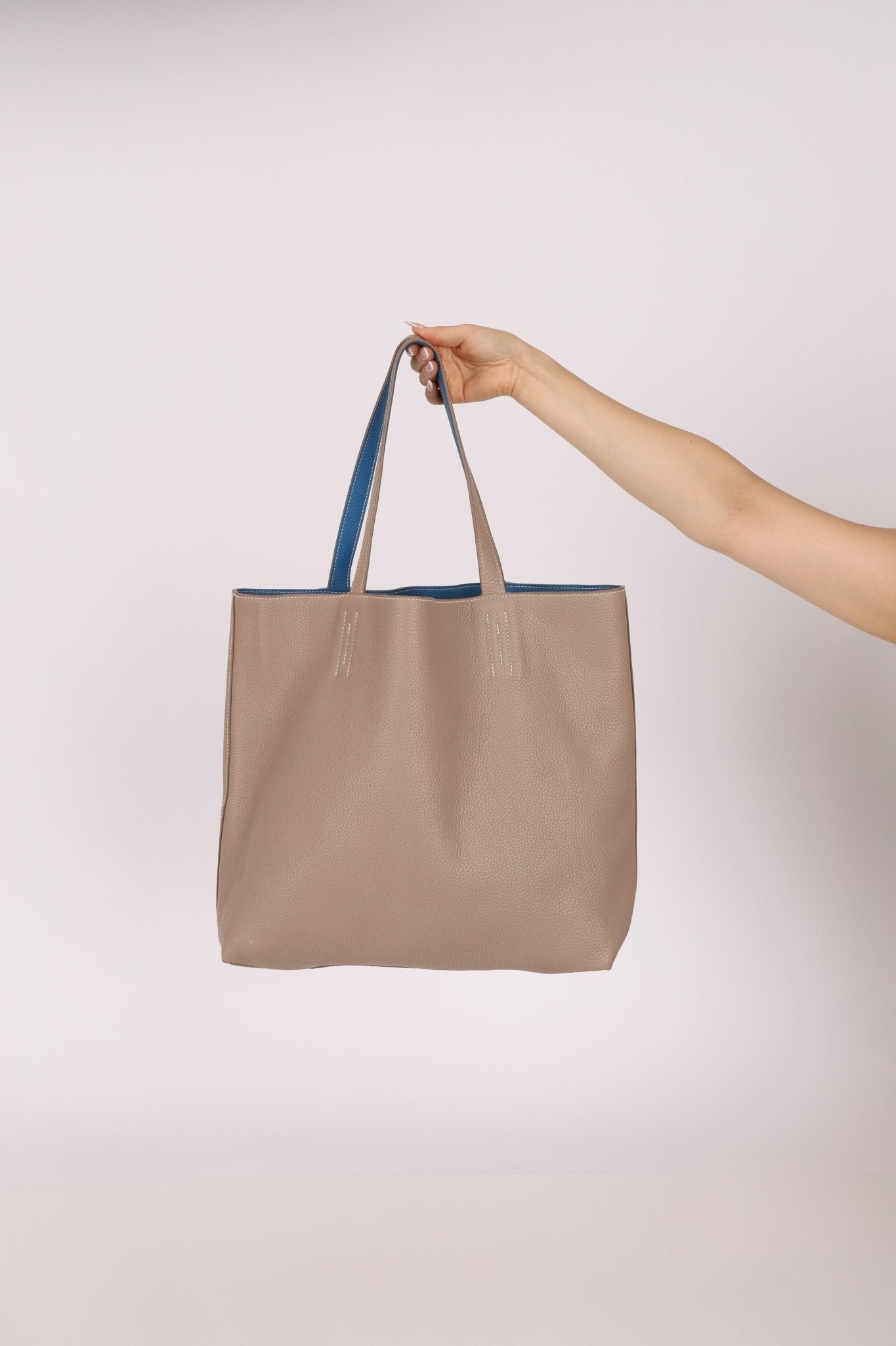 Hermès 2011 Mykonos Blue Gris Tourterelle Taurillon Clemence Double Sens 36 Reversible Tote - FashioNica