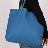 Hermès 2011 Mykonos Blue Gris Tourterelle Taurillon Clemence Double Sens 36 Reversible Tote - FashioNica