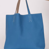 Hermès 2011 Mykonos Blue Gris Tourterelle Taurillon Clemence Double Sens 36 Reversible Tote - FashioNica