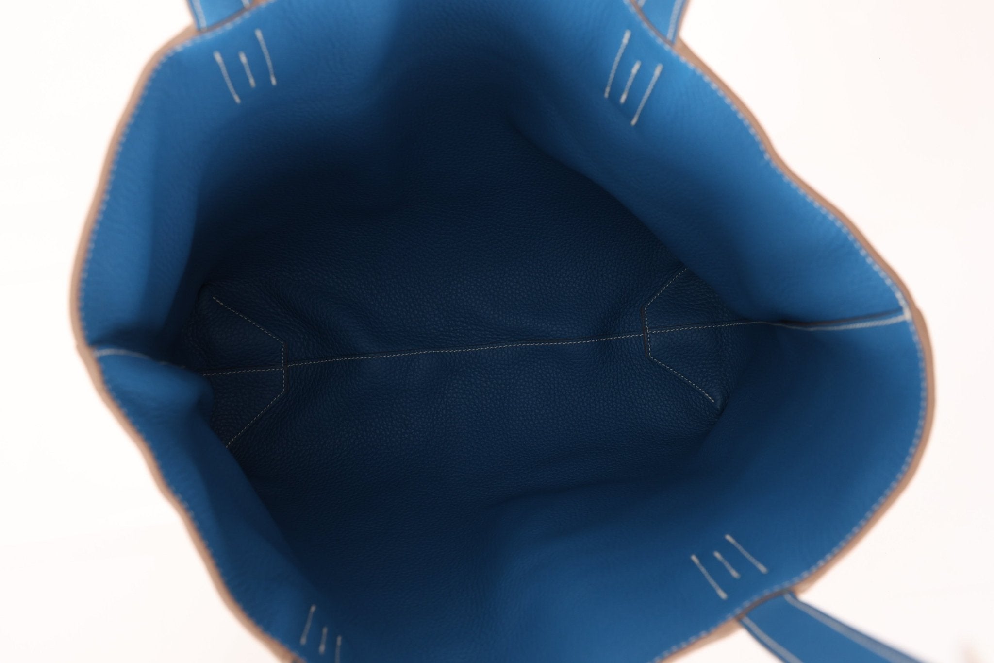 Hermès 2011 Mykonos Blue Gris Tourterelle Taurillon Clemence Double Sens 36 Reversible Tote - FashioNica