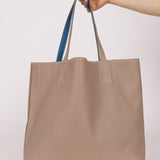 Hermès 2011 Mykonos Blue Gris Tourterelle Taurillon Clemence Double Sens 36 Reversible Tote - FashioNica