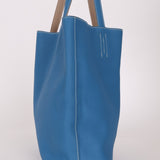 Hermès 2011 Mykonos Blue Gris Tourterelle Taurillon Clemence Double Sens 36 Reversible Tote - FashioNica