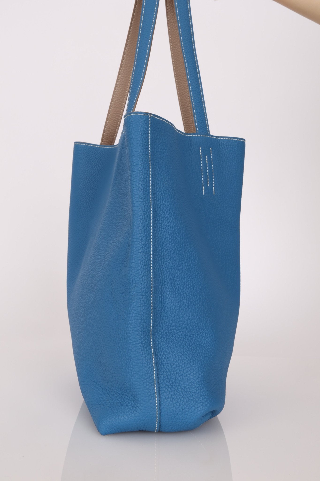 Hermès 2011 Mykonos Blue Gris Tourterelle Taurillon Clemence Double Sens 36 Reversible Tote - FashioNica