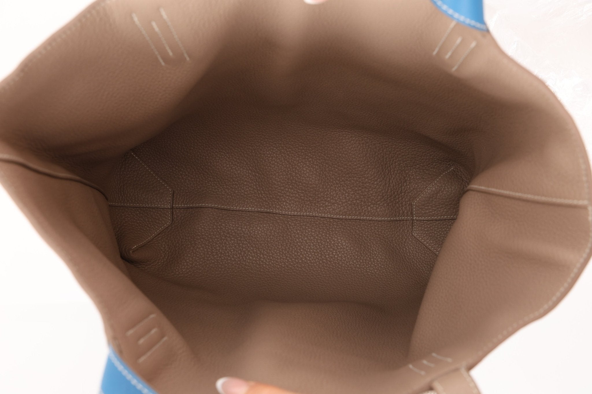 Hermès 2011 Mykonos Blue Gris Tourterelle Taurillon Clemence Double Sens 36 Reversible Tote - FashioNica