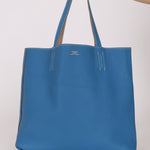 Hermès 2011 Mykonos Blue Gris Tourterelle Taurillon Clemence Double Sens 36 Reversible Tote - FashioNica