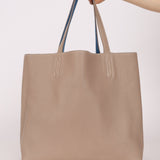 Hermès 2011 Mykonos Blue Gris Tourterelle Taurillon Clemence Double Sens 36 Reversible Tote - FashioNica