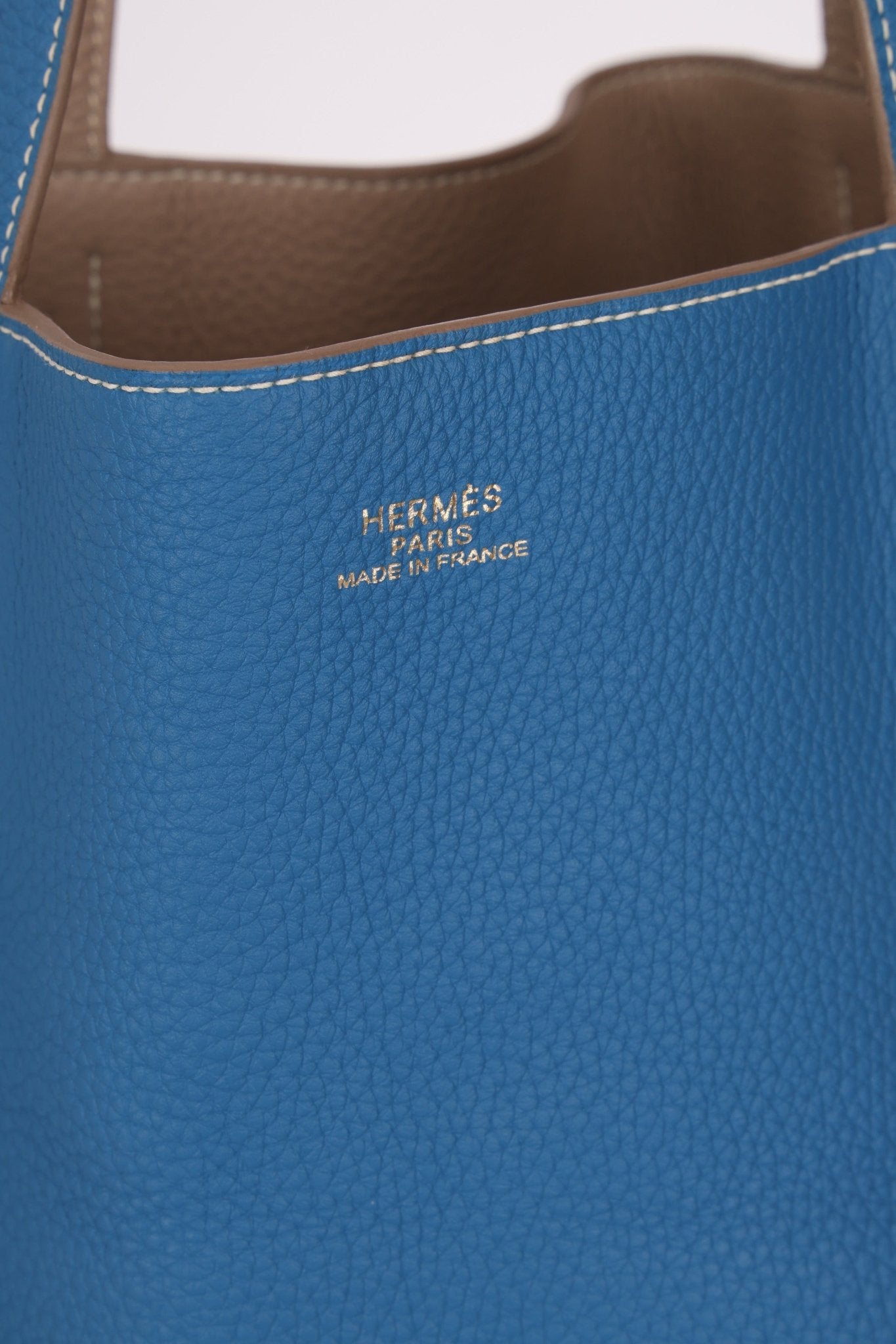Hermès 2011 Mykonos Blue Gris Tourterelle Taurillon Clemence Double Sens 36 Reversible Tote - FashioNica