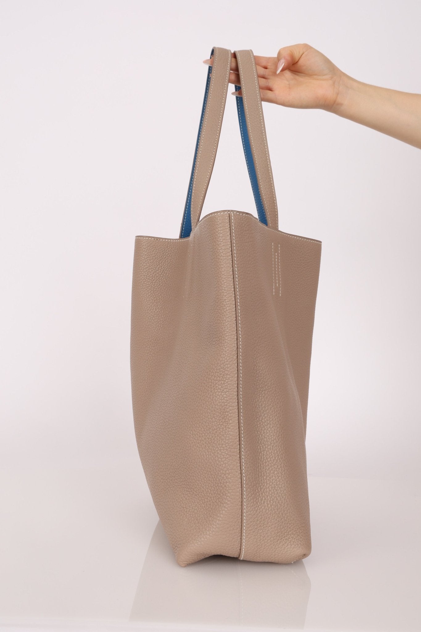 Hermès 2011 Mykonos Blue Gris Tourterelle Taurillon Clemence Double Sens 36 Reversible Tote - FashioNica