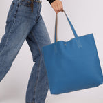 Hermès 2011 Mykonos Blue Gris Tourterelle Taurillon Clemence Double Sens 36 Reversible Tote - FashioNica
