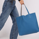 Hermès 2011 Mykonos Blue Gris Tourterelle Taurillon Clemence Double Sens 36 Reversible Tote - FashioNica