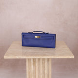 Hermes 2011 Swift Bleu Electrique Kelly Cut Clutch Pochette w/ GHW - FashioNica