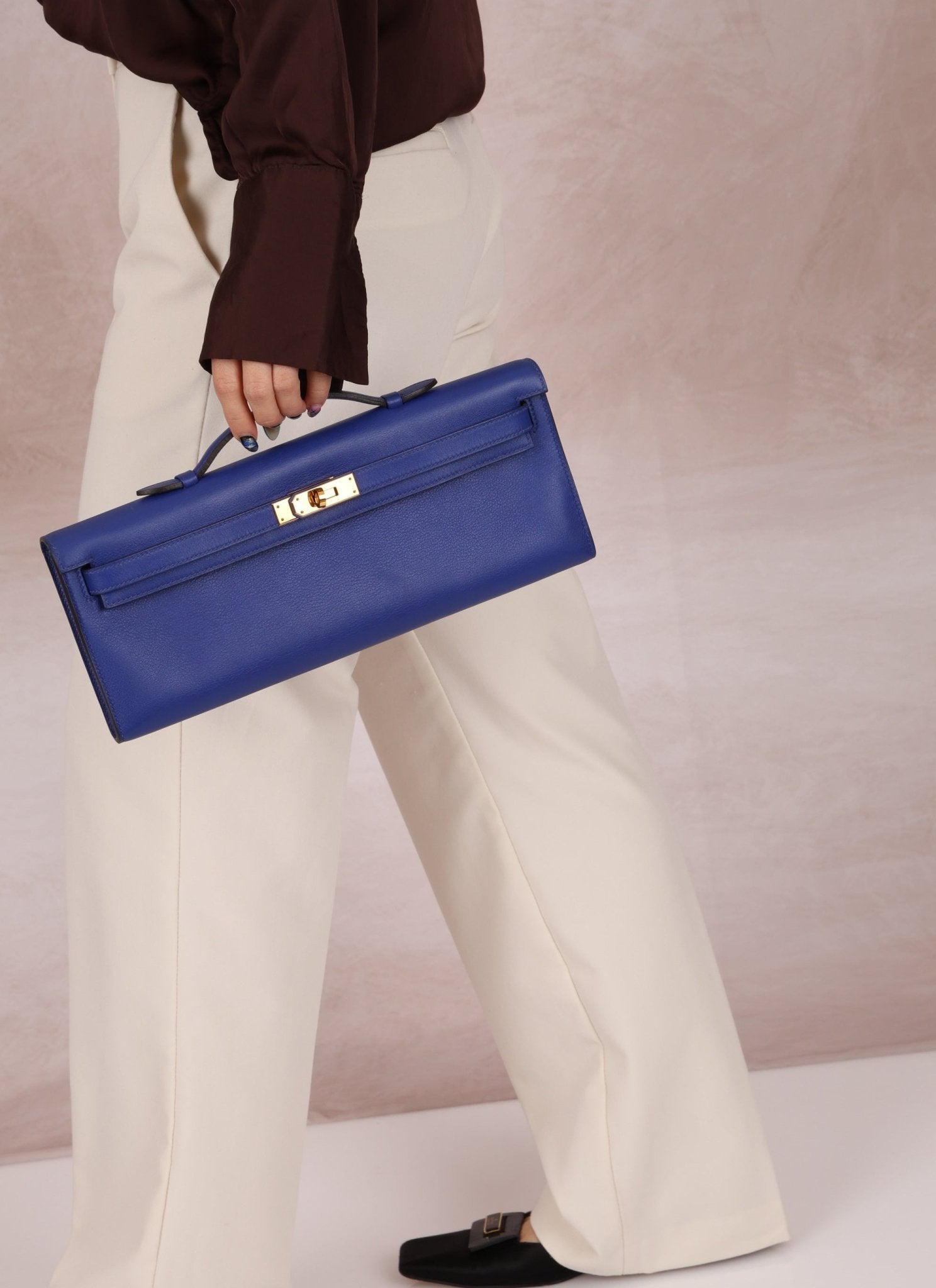 Hermes 2011 Swift Bleu Electrique Kelly Cut Clutch Pochette w/ GHW - FashioNica
