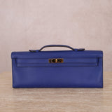 Hermes 2011 Swift Bleu Electrique Kelly Cut Clutch Pochette w/ GHW - FashioNica